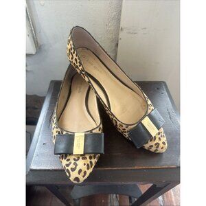 Kate Spade NY Fontanna Too Leopard Print Ballet Flats 7.5 M Fur Black Bow